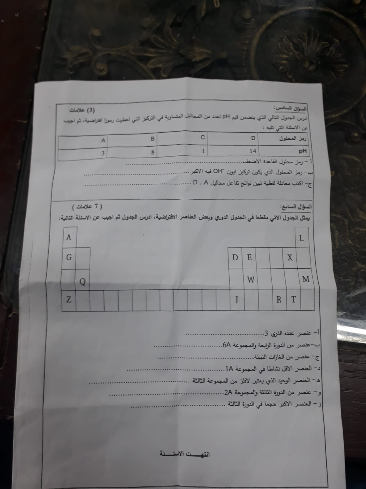 MTI2ODk1MQ13132 بالصور اختبار مادة الكيمياء النهائي للصف التاسع الفصل الاول 2022 نموذج B وكالة